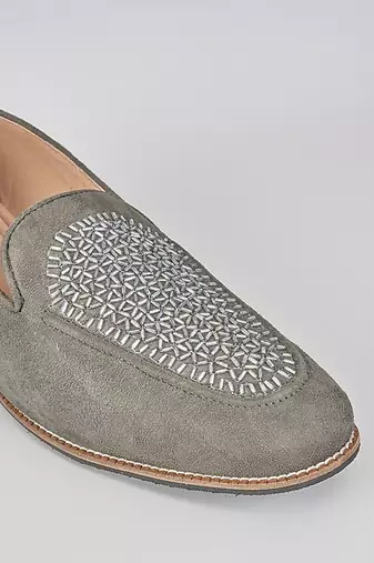 Grey woven leather mens juttis