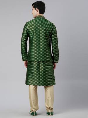 Green brocade jacket and kurta set 4