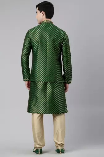 Green brocade jacket and kurta set