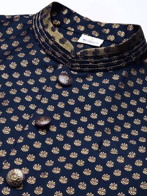 Navy blue brocade jacket and kurta set 2