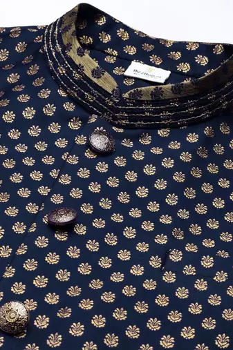 Navy blue brocade jacket and kurta set