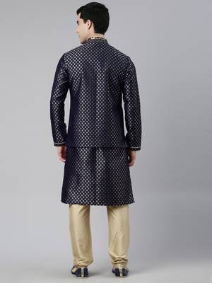 Navy blue brocade jacket and kurta set 5