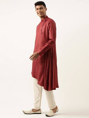 Printed jacket with self-design drape side-open kurta 3
