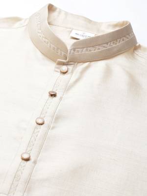 Cream printed lapel style jacket with cream gold motif kurta 2