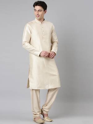 Cream printed lapel style jacket with cream gold motif kurta 4