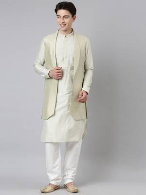 Light green lapel style jacket with kurta 1