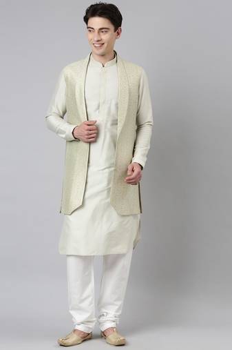 Light green lapel style jacket with kurta