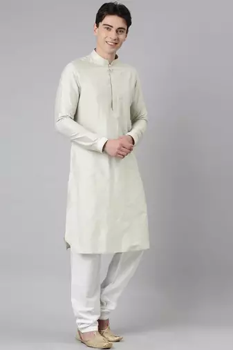 Light green lapel style jacket with kurta