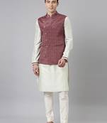 Red printed jacket with green kurta