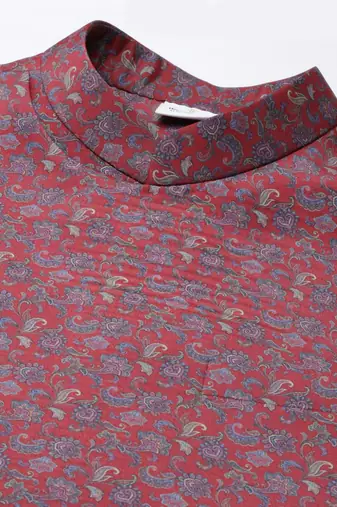 Red printed jacket with green kurta