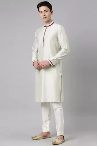 Red printed jacket with green kurta