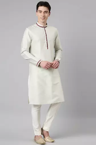 Red printed jacket with green kurta