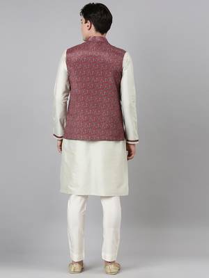 Red printed jacket with green kurta 5