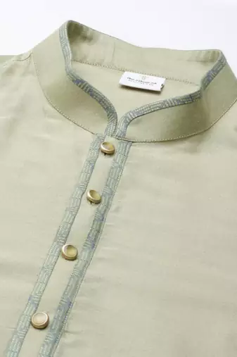 Lime green blue jacquard quilted jacket with green short kurta