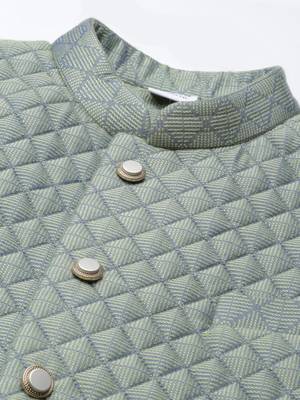 Lime green blue jacquard quilted jacket with green short kurta 3
