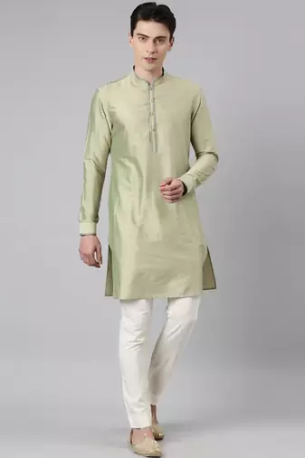 Lime green blue jacquard quilted jacket with green short kurta