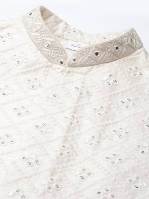 Cream mirror embroidery bundi with kurta set 2