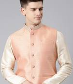 Orange jacquard jacket kurta set