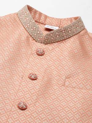Orange jacquard jacket kurta set 3
