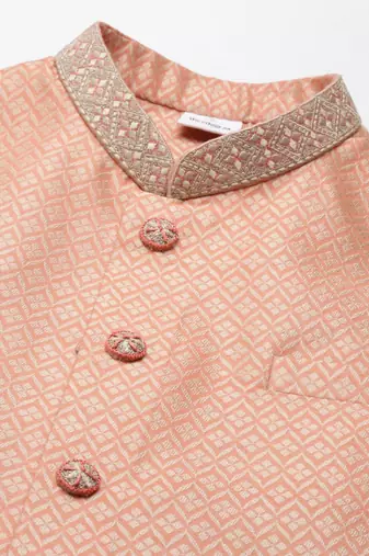 Orange jacquard jacket kurta set