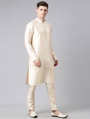 Orange jacquard jacket kurta set 4