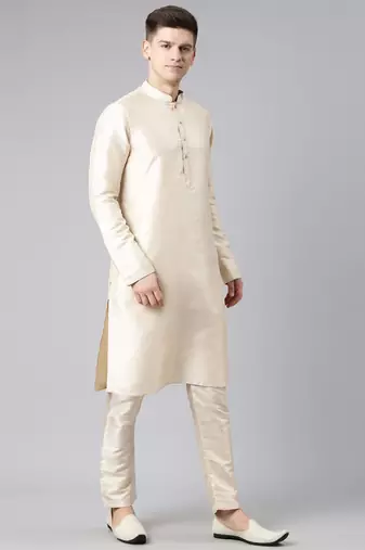 Orange jacquard jacket kurta set
