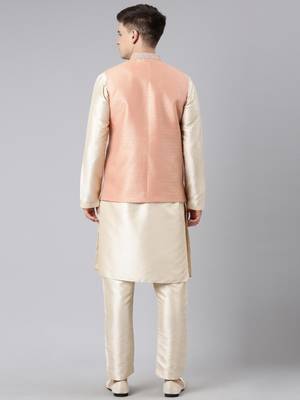 Orange jacquard jacket kurta set 5