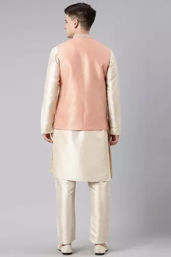 Orange jacquard jacket kurta set