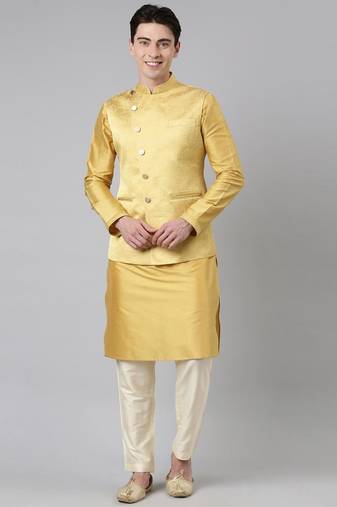 Mustard jacquard jacket with kurta set