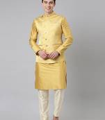 Mustard jacquard jacket with kurta set