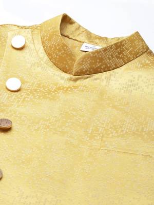 Mustard jacquard jacket with kurta set 2