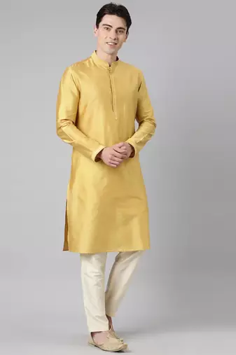 Mustard jacquard jacket with kurta set