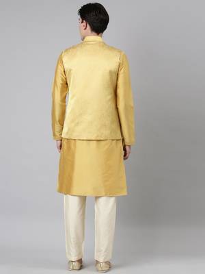 Mustard jacquard jacket with kurta set 5