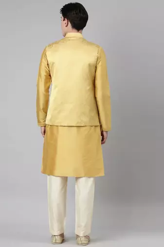 Mustard jacquard jacket with kurta set