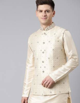Ivory gold jacquard jacket with ivory kurta 1