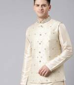 Ivory gold jacquard jacket with ivory kurta