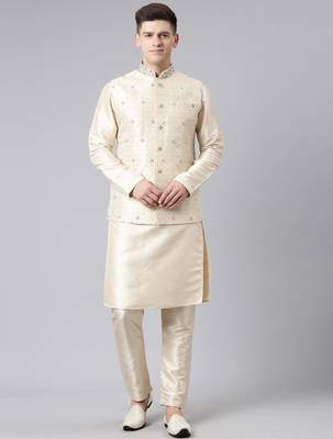 Ivory gold jacquard jacket with ivory kurta 2