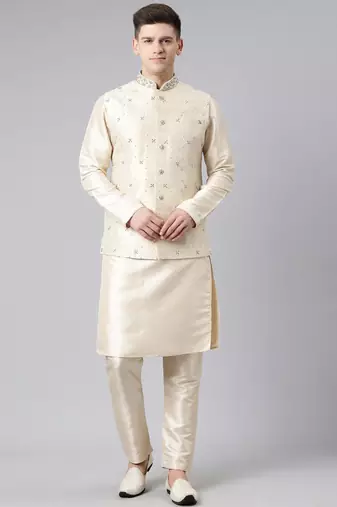 Ivory gold jacquard jacket with ivory kurta