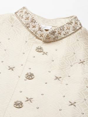 Ivory gold jacquard jacket with ivory kurta 3