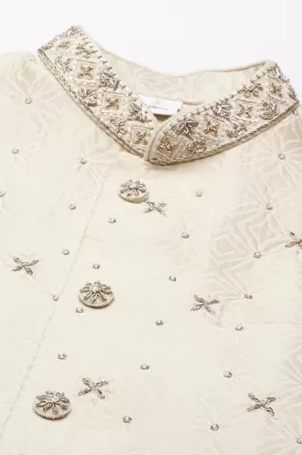 Ivory gold jacquard jacket with ivory kurta