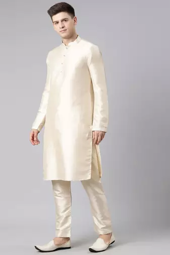 Ivory gold jacquard jacket with ivory kurta