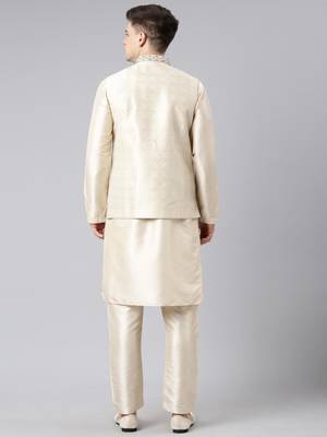 Ivory gold jacquard jacket with ivory kurta 5