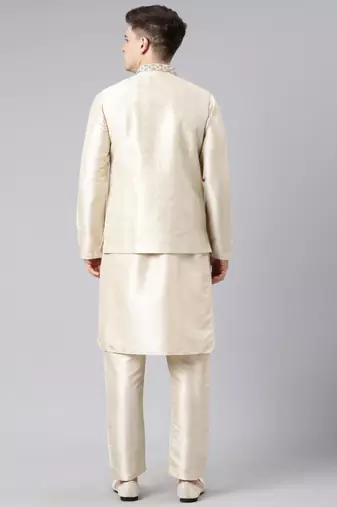 Ivory gold jacquard jacket with ivory kurta