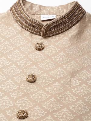 Beige gold jacquard jacket w ivory kurta 2