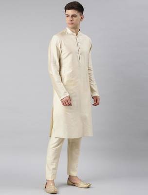 Beige gold jacquard jacket w ivory kurta 4