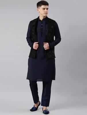 Navy jacquard kurta set 1