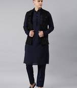 Navy jacquard kurta set