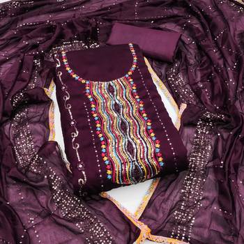 Women's purple embroidered dress material 1