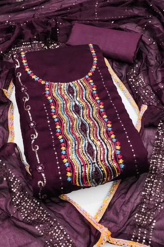 Women's purple embroidered dress material
