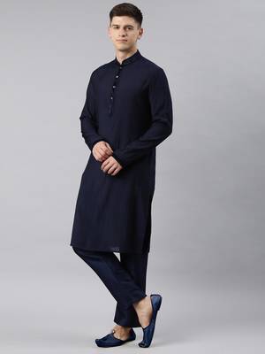 Navy jacquard kurta set 3
